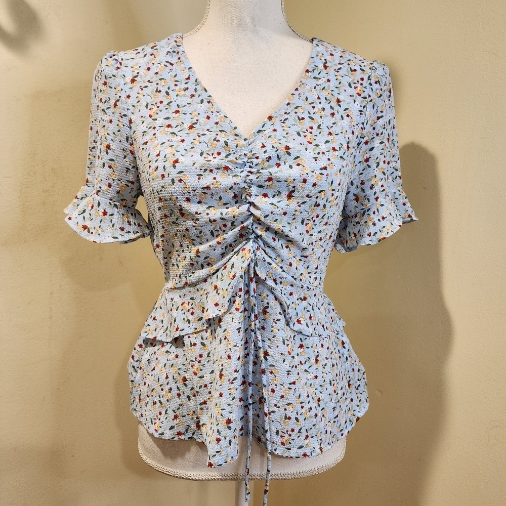Monteau Los Angelea Vibrant Floral Ruched Top Size M